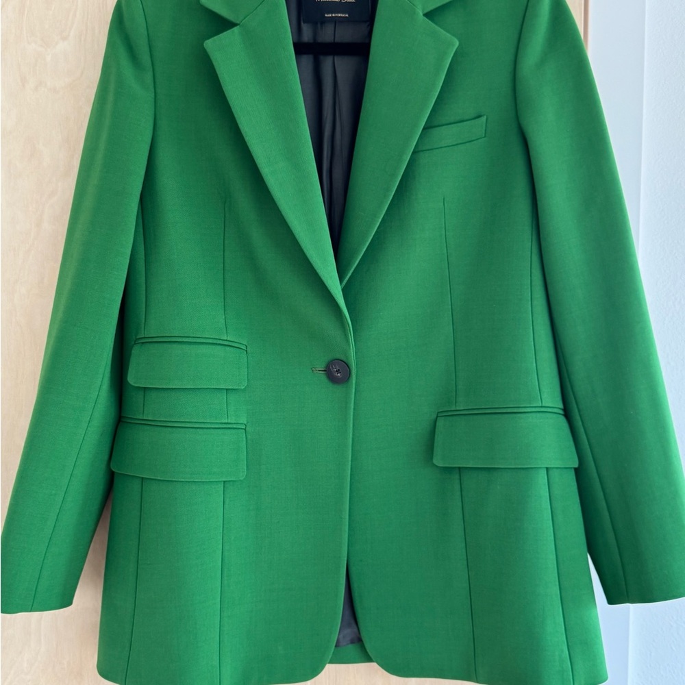 Massimo Dutti Green Blazer Tailored Wool Blend